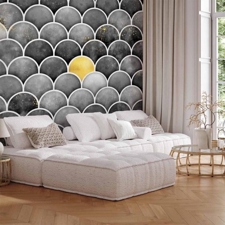 Wall Mural Golden shell - geometric pattern in grey with white elements