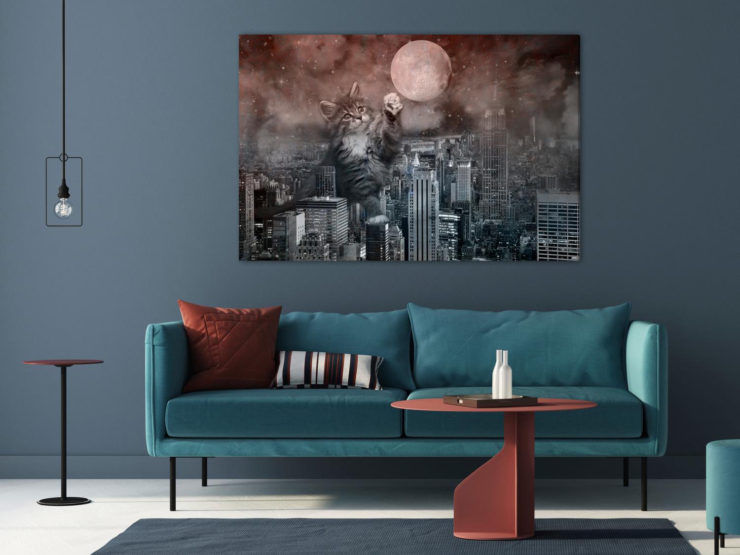 Canvas Cat in New York (1-piece) Wide - cityscape in moonlight