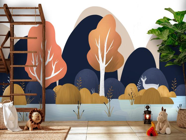 Wall Mural Children's landscape - orange nature with animal and mountain motif