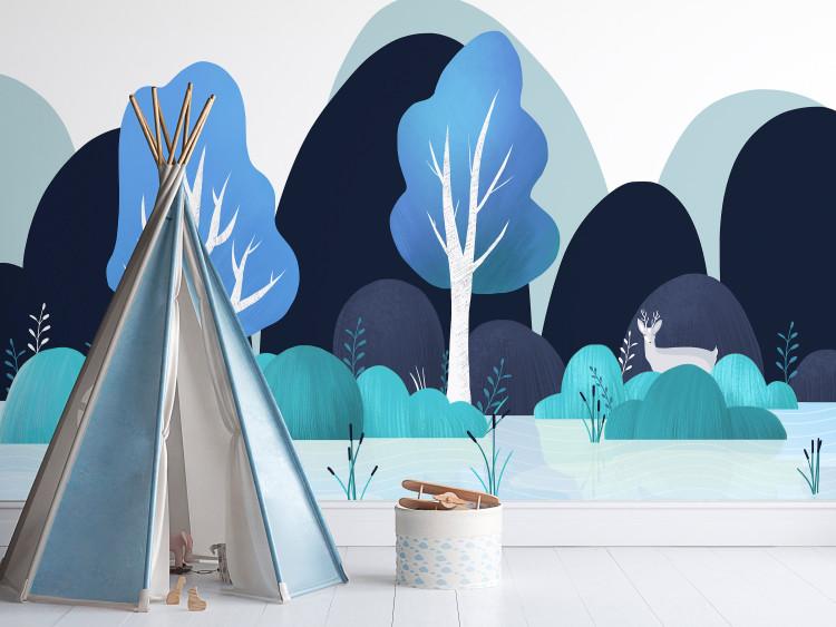 Wall Mural Children's landscape - blue nature with animal and mountain motif