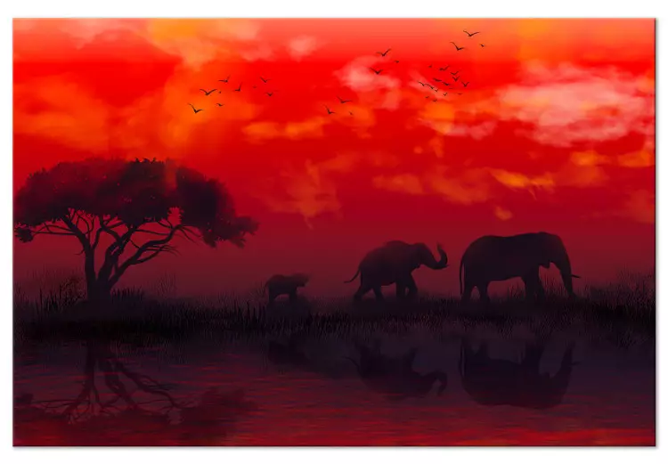 African Landscape (1-piece) Wide - elephants and red sky