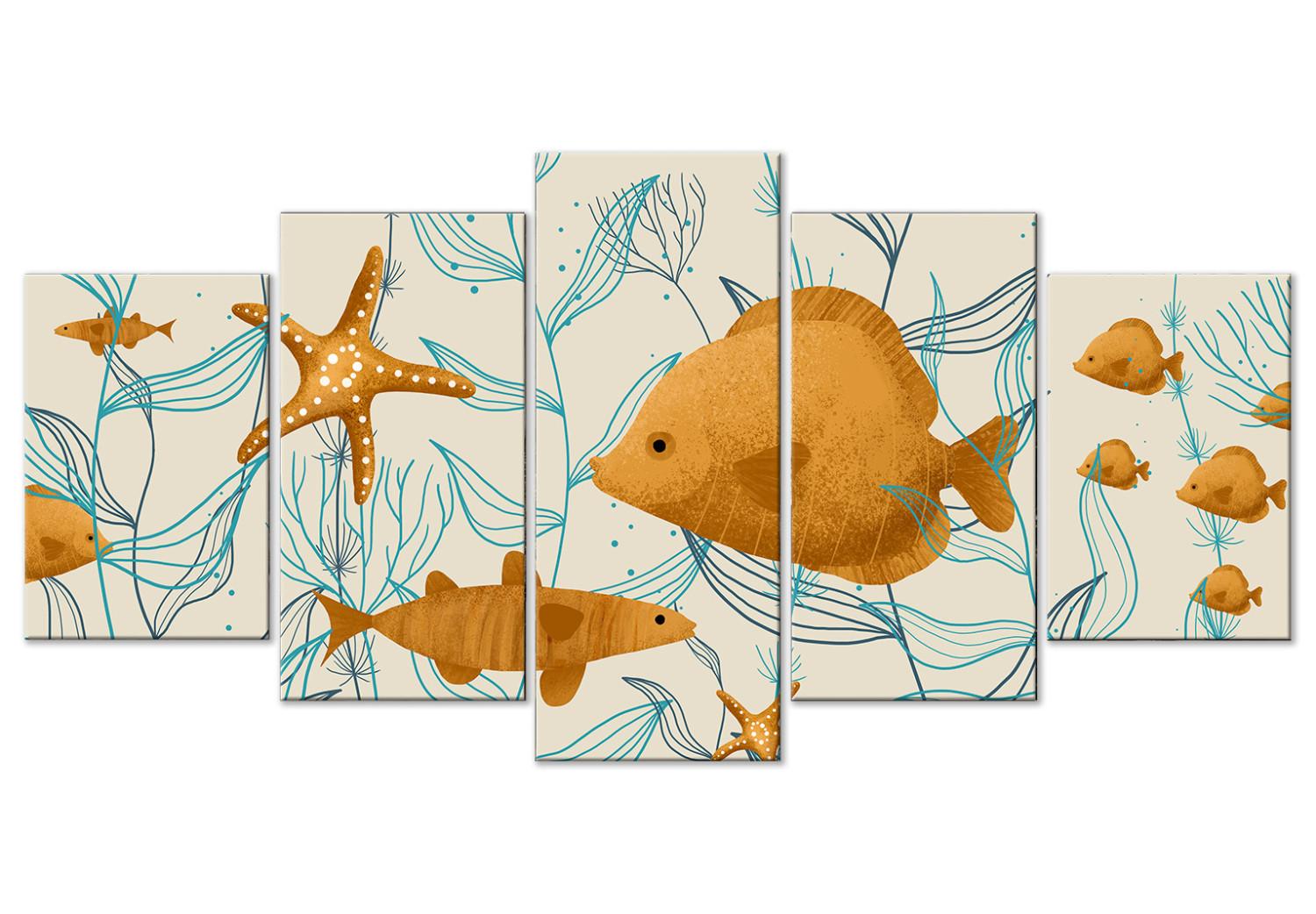 Canvas Ocean Adventure (5-piece) Wide - fish and algae on the seabed