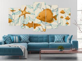 Canvas Ocean Adventure (5-piece) Wide - fish and algae on the seabed