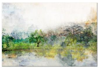 Canvas Forest in the Marshes (1-piece) Wide - woodland nature against mountain backdrop