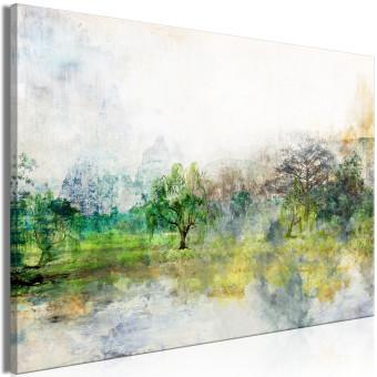 Canvas Forest in the Marshes (1-piece) Wide - woodland nature against mountain backdrop