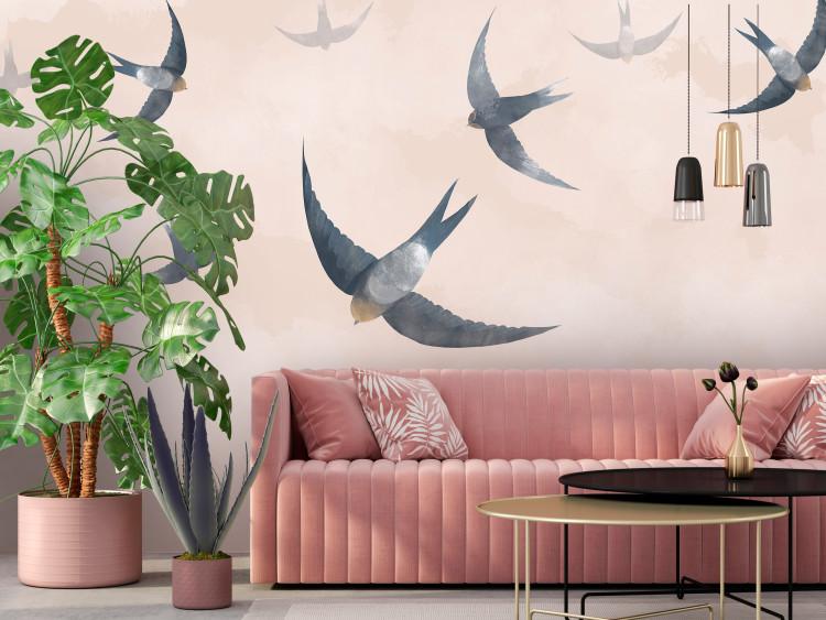 Wall Mural Birds in flight - animals on a background of calm sky in shades of pink