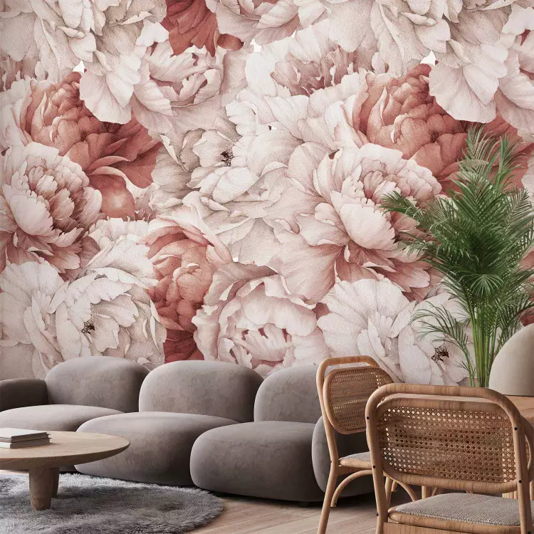 Wall Mural Peonies - nature motif with a bright composition of flowers in shades of pink