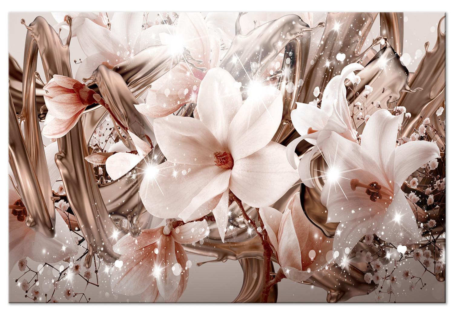 Canvas Flowers and Gold (1-piece) - magnolia and lilies in golden glow