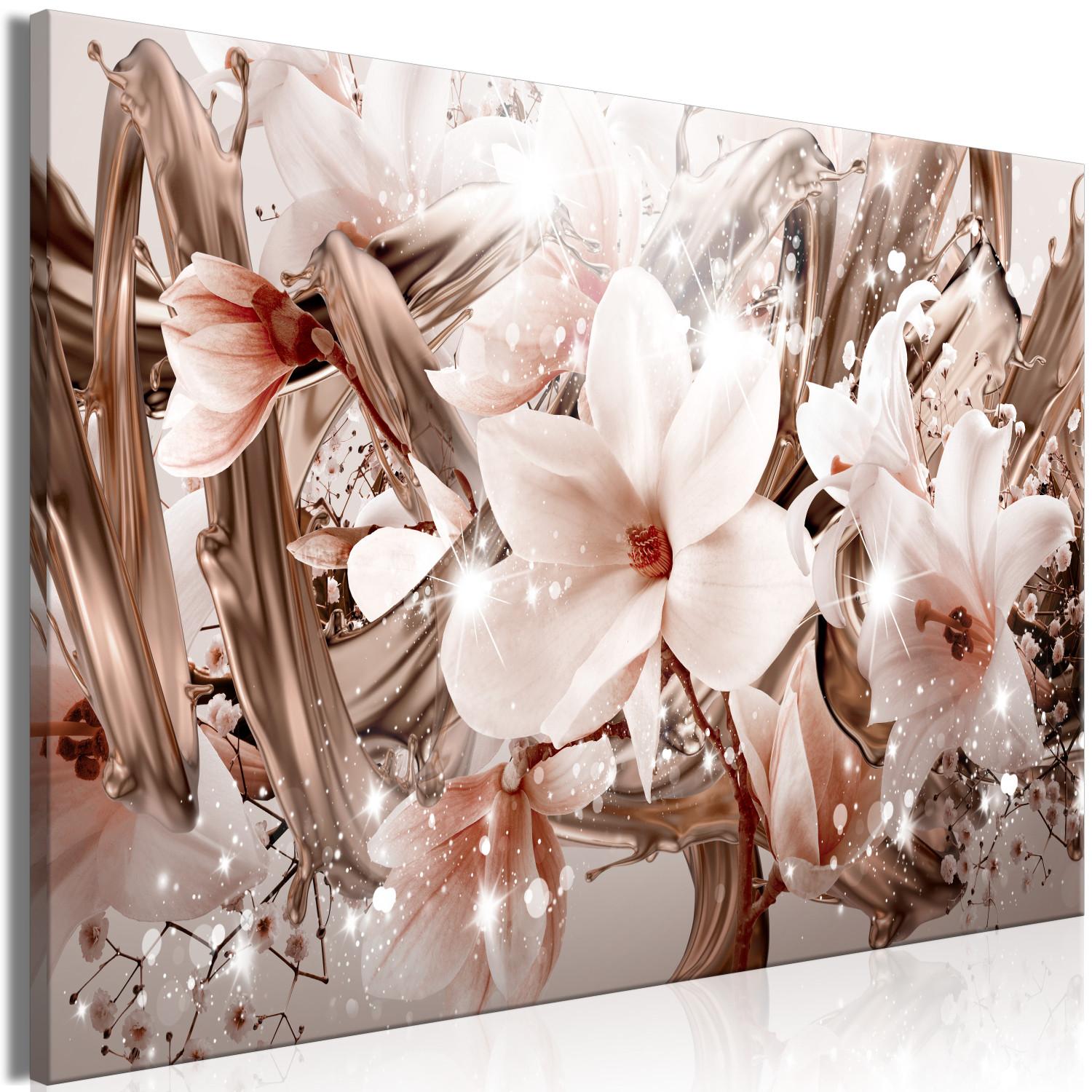 Canvas Flowers and Gold (1-piece) - magnolia and lilies in golden glow