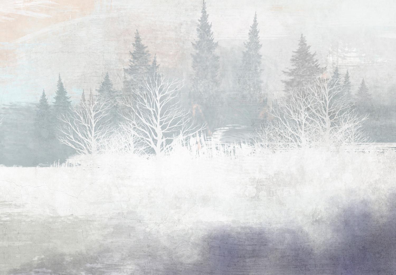 Wall Mural Romantic landscape - landscape of a winter forest on a background in blue and pink