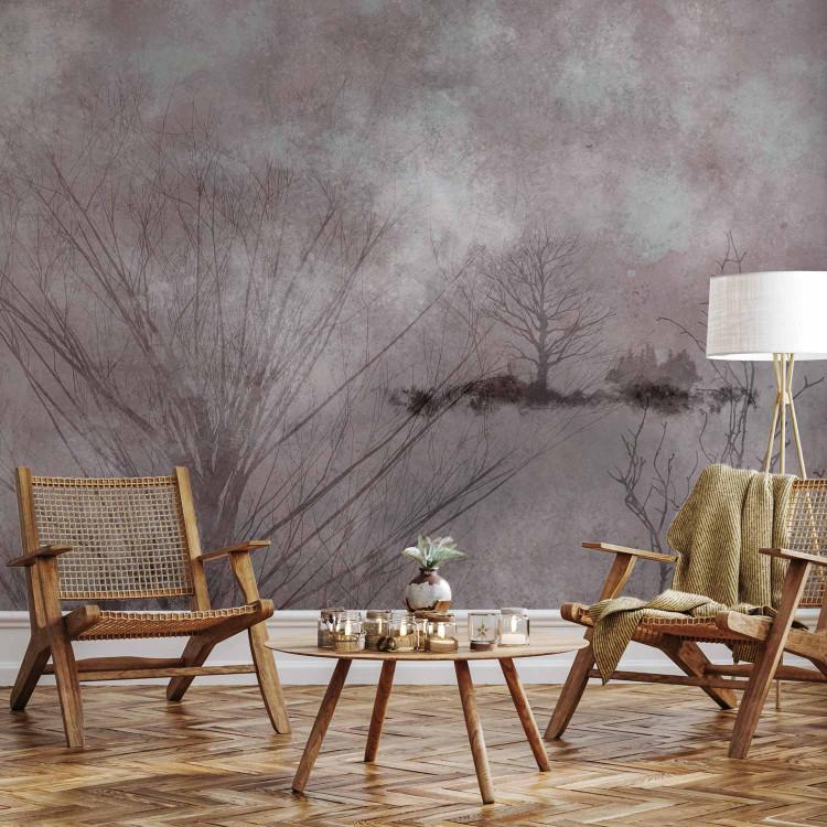 Wall Mural Winter abstraction - landscape with leafless trees in brown tones