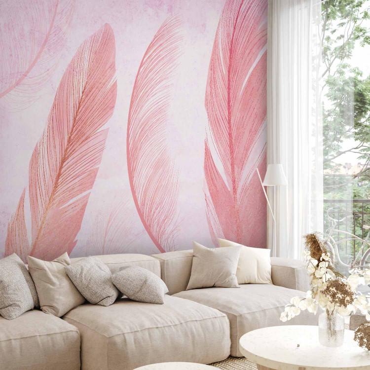 Wall Mural Boho in the wind - vintage style feather motif in shades of pink