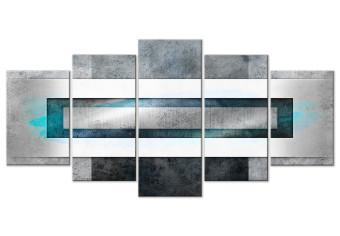 Canvas Metal Abstraction (5-piece) - geometric turquoise composition