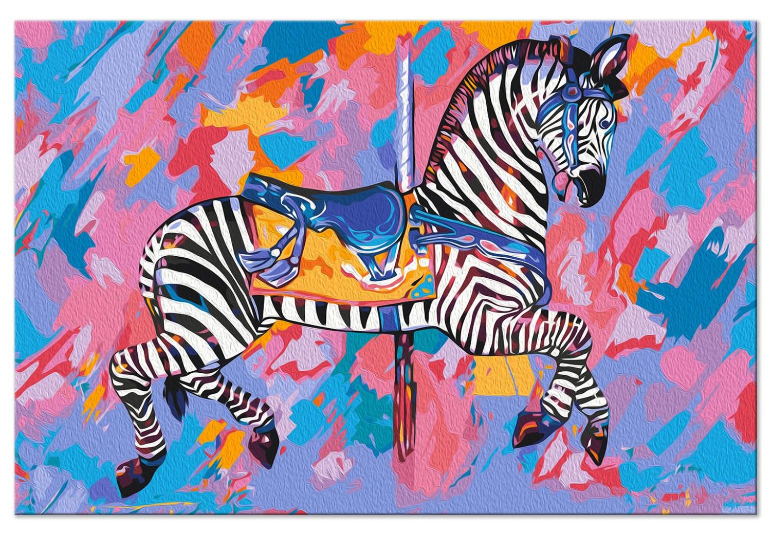 Paint by Number Kit Rainbow Zebra - Striped Animal on a Colorful Artistic Background