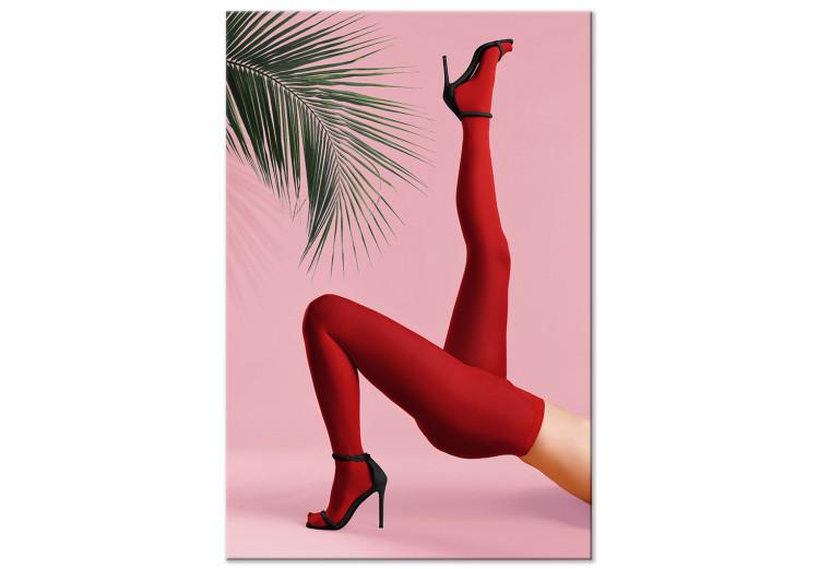 Red Tights (1-piece) - female legs against a green palm tree background