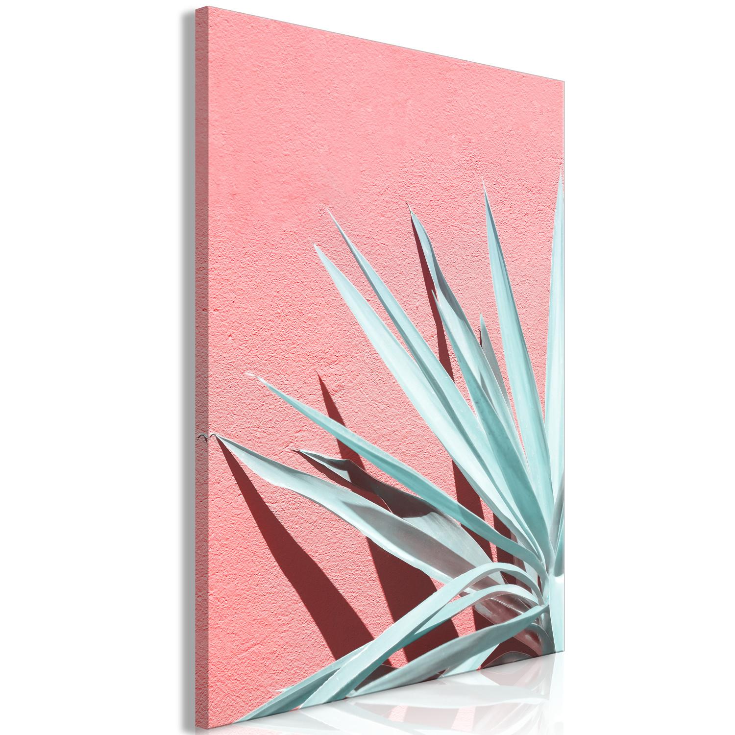 Canvas In Full Sunlight (1-piece) - landscape with leaves on a pink wall