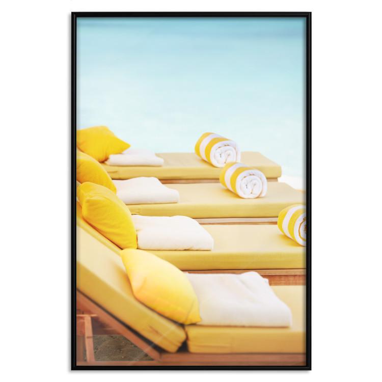 Poster Summer at the Seaside - Yellow Sun Loungers on the Beach Lit by the Holiday Sun