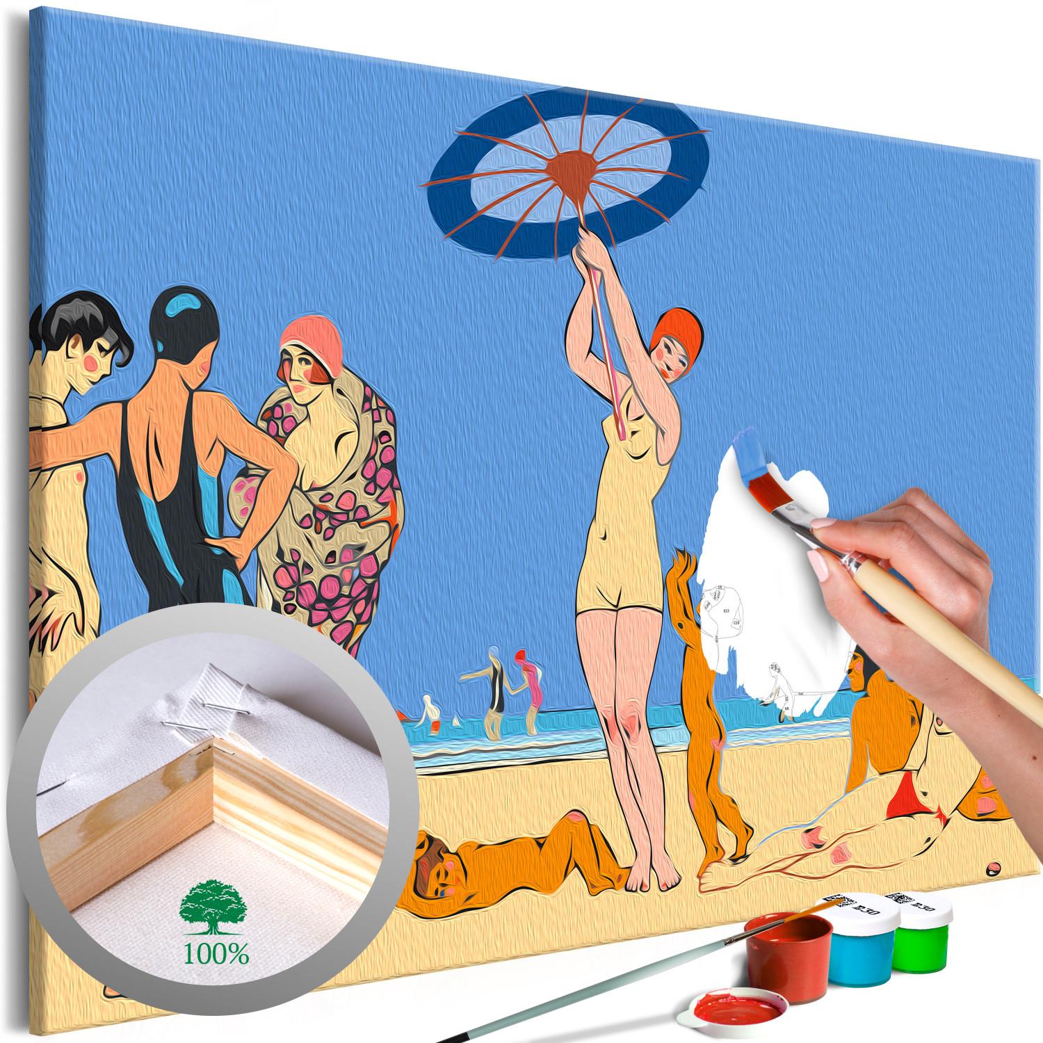 Paint by Number Kit On the Beach - Group of Acquaintances by the Sea, Blue Sky