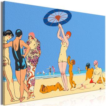Paint by Number Kit On the Beach - Group of Acquaintances by the Sea, Blue Sky