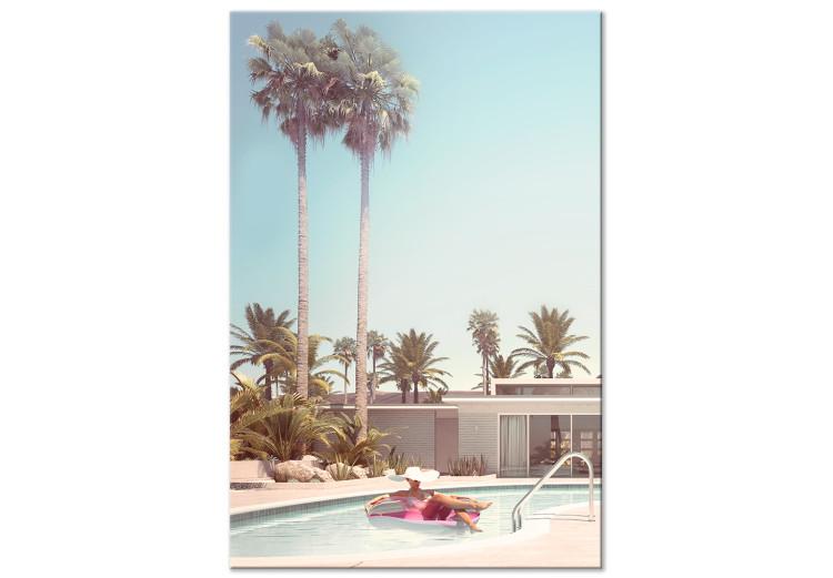 Canvas Print Palm Trees - Holiday Relaxation at the Swimming Pool Surrounded by Sunny Nature