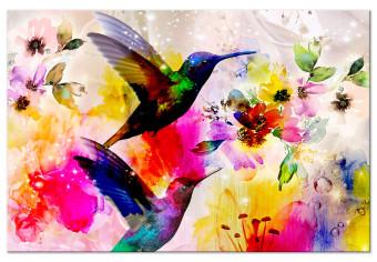 Canvas Hummingbirds in Paradise Garden (1-piece) - colorful birds and flowers