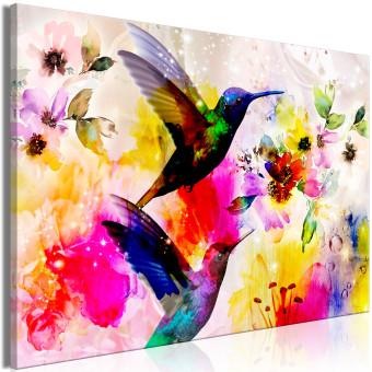 Canvas Hummingbirds in Paradise Garden (1-piece) - colorful birds and flowers