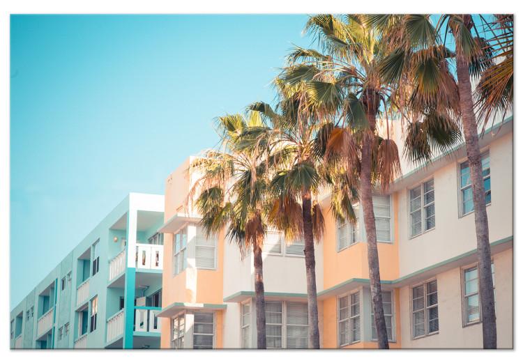 Canvas Print Miami City in Summer - Palm Trees and Florida Coast Architecture in Pastel