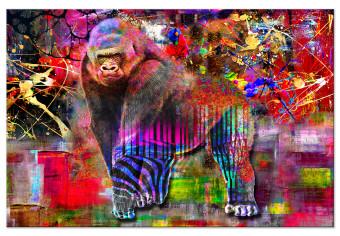 Canvas King of Tall Forests (1-piece) - monkey and colorful abstraction in the background