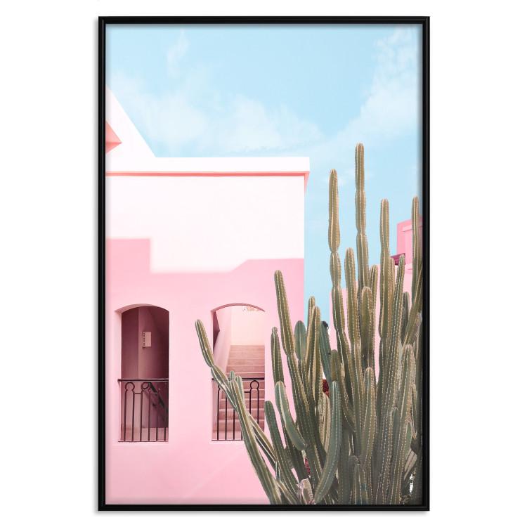 Poster Miami Cactus - A Pink Holiday Home Against a Blue Sky and Light