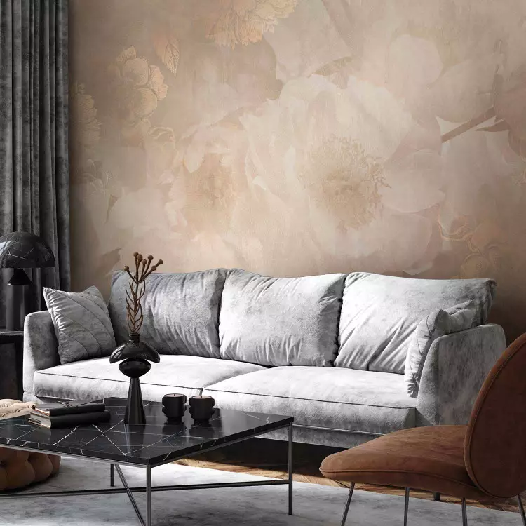Wall Mural Golden tale - expressive elements on a background in a pattern of bright flowers