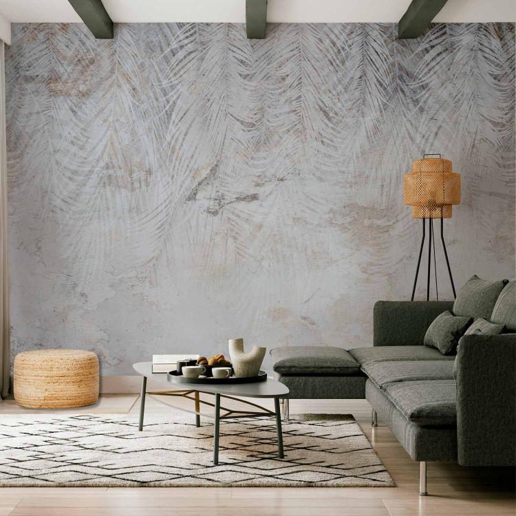 Steel nature - background in grey tones with palm leaf shape