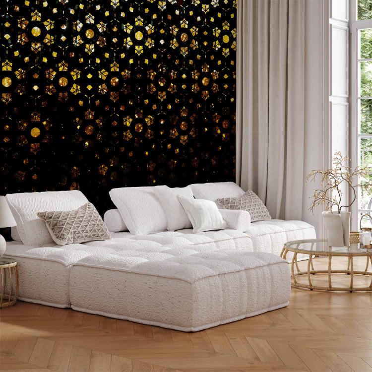 Wall Mural Abstract stained glass - regular mosaic of ornaments on a dark background