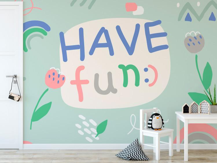 Wall Mural Colourful have fun lettering - fun doodles on a mint background for children