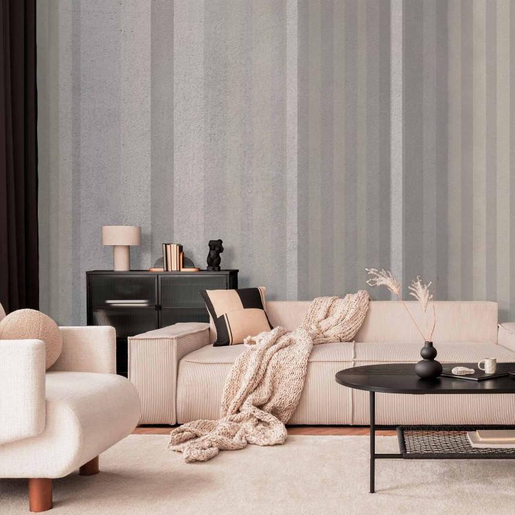 Wall Mural Vertical geometric symmetrical stripes - shades of grey and yellow