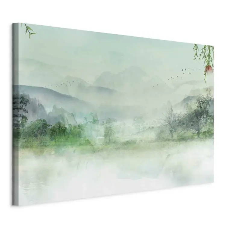 Misty Landscape - green landscape overlooking forest and mountains