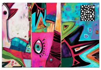 Canvas Cheerful Bird (1-piece) - colorful abstraction in unusual shapes