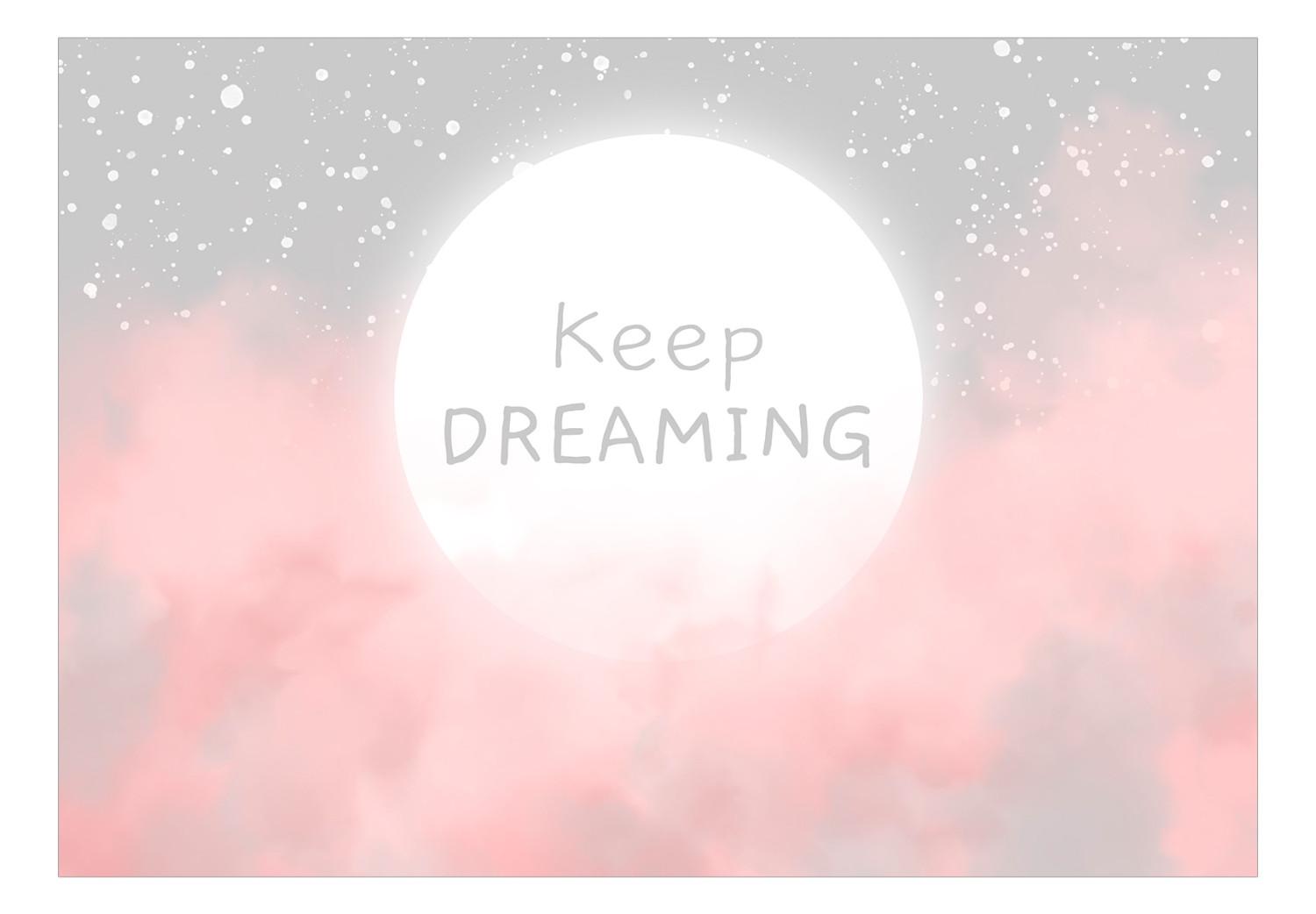 Wall Mural Keep Dreaming - moon lettering in the night sky and pink clouds