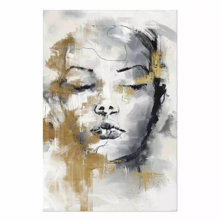 Poster Portrait of a Stranger - Woman’s Face Expressively Painted in Gray