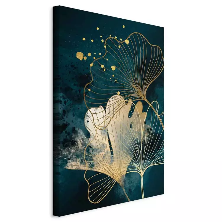 Nature in Abstraction - Golden Ginkgo Leaves on Turquoise Watercolors