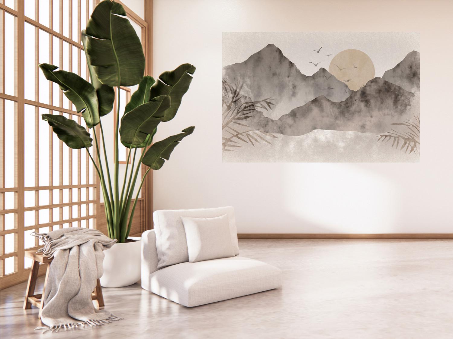 Poster Landscape of Wabi-Sabi - Sunrise and Rocky Mountains in Japanese Style