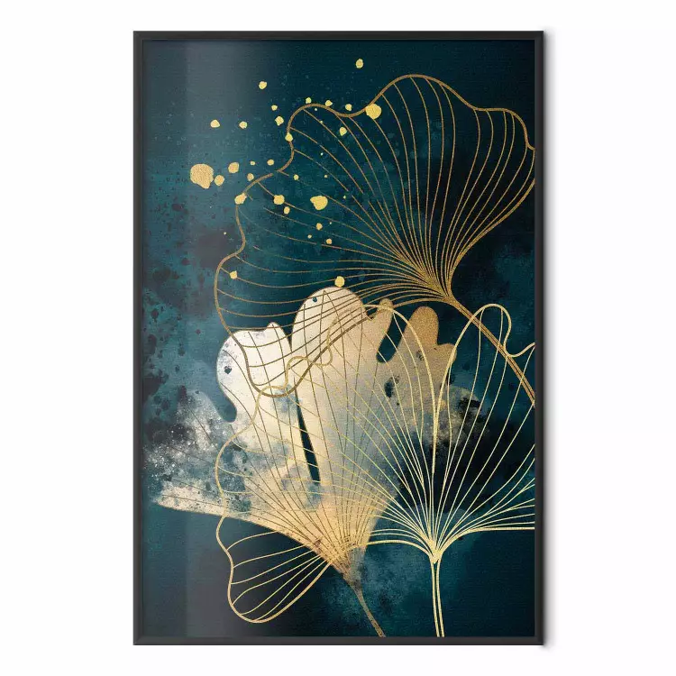 Nature in Abstraction - Golden Ginkgo Leaves and Turquoise Watercolors