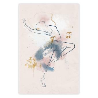 Poster Linear Woman - Drawing of a Dancing Ballerina and Delicate Watercolor Stains