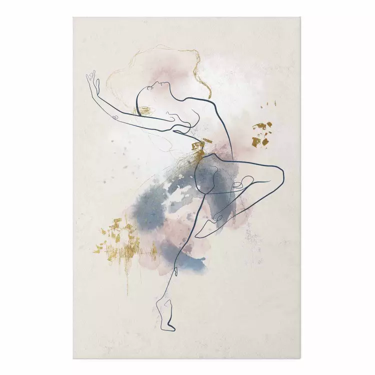 Poster Linear Woman - Drawing of a Dancing Ballerina and Delicate Watercolor Stains