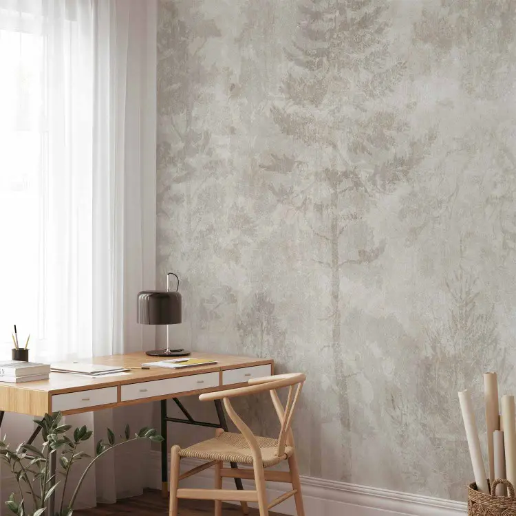 Sleepy Forest - Graphics With Trees on a Stone Beige-Gray Background