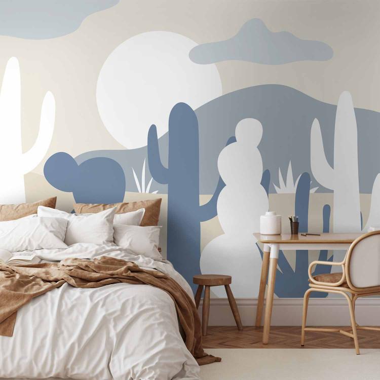 Wall Mural Desert Cacti - Minimalist Landscape in the Color of Sand and Sky