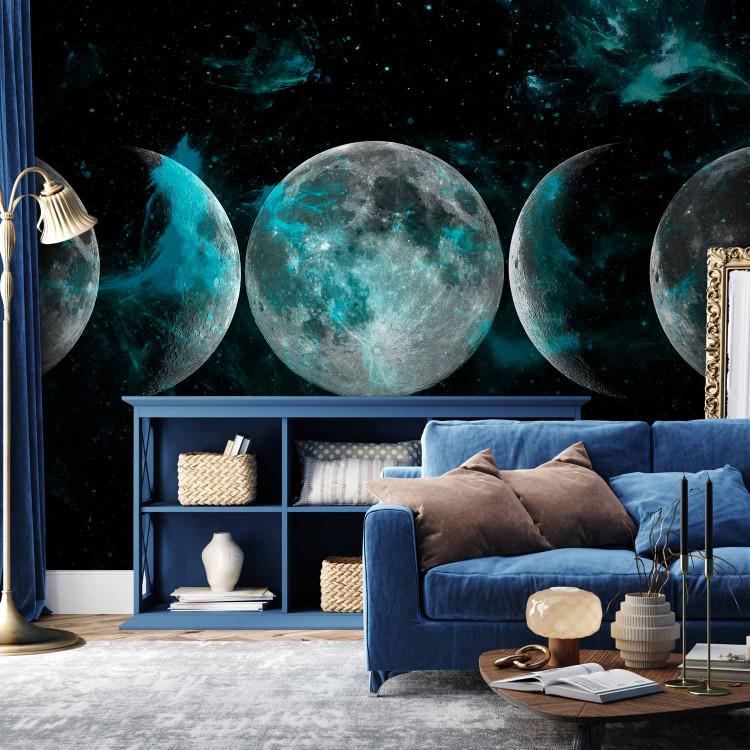 Wall Mural Silver Globes - Moon Phases Against the Background of Stars and Blue Space