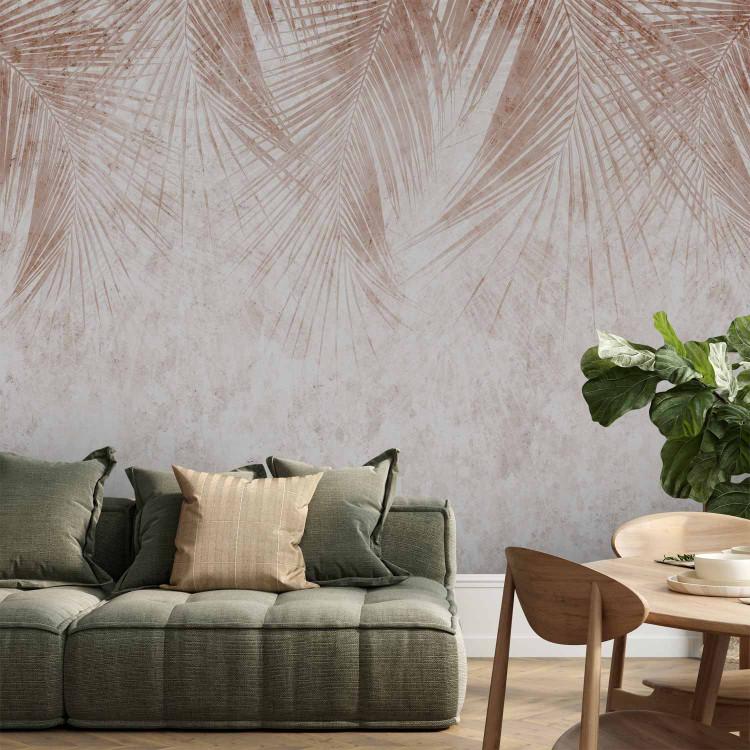 Wall Mural Boho Style Twigs - Brown Tropical Palm Leaves on a Cloudy Background