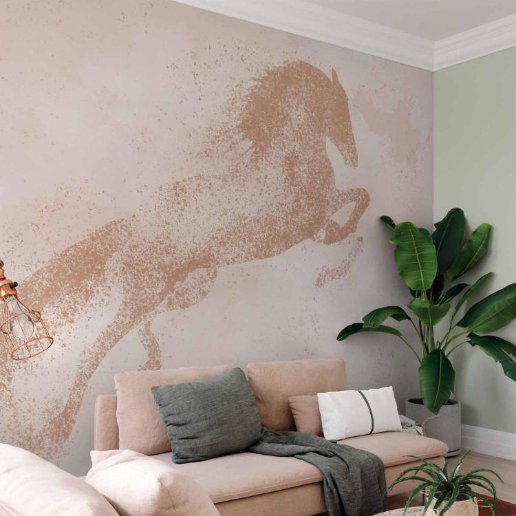 Wall Mural Galloping Horse - Pink Jumping Animal Painted With Dots