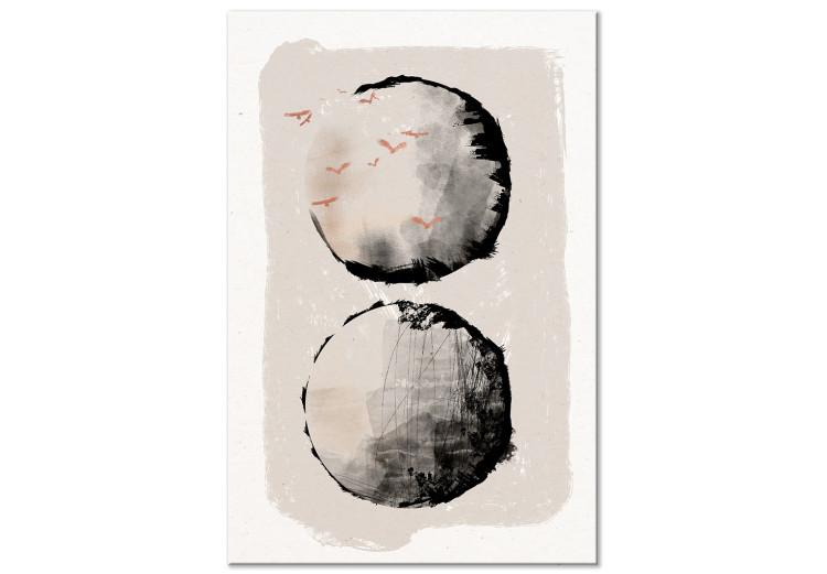 Two Moons (1-piece) - Japanese abstraction in two circles and birds
