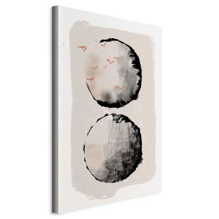 Two Moons - Japanese abstraction in two circles and birds
